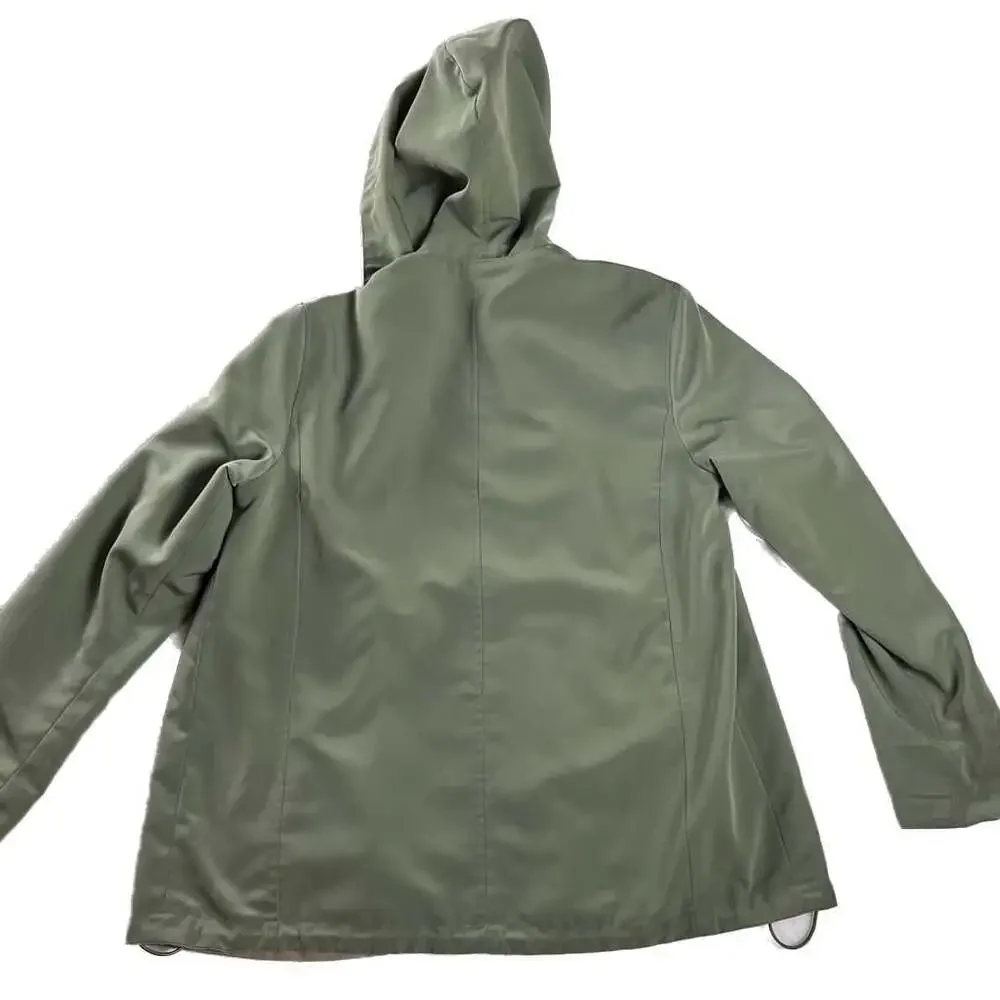 Reversible Hooded Rain Jacket Sage Green‎ Tan Minimalist Zip Windbreaker Women's